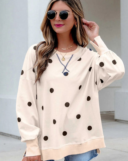 Oversized Polka Dot Balloon Sleeve Top