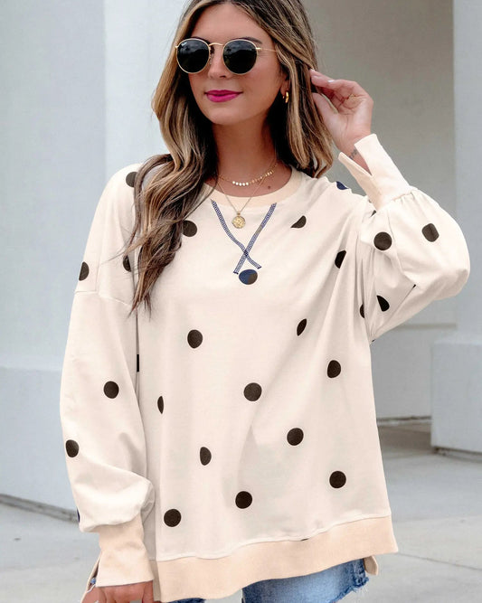 Oversized Polka Dot Balloon Sleeve Top