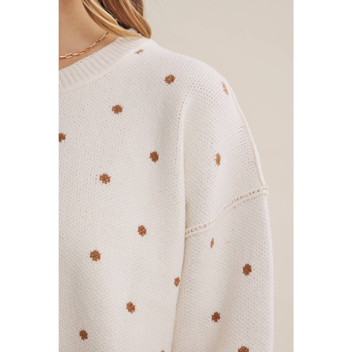 French Casual Contrast Polka Dot Sweater