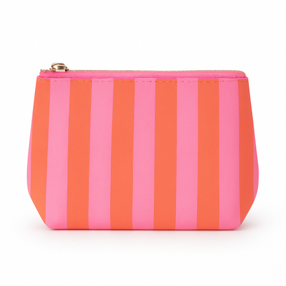 Preppy Pink & Orange Stripe Cosmetic Bag