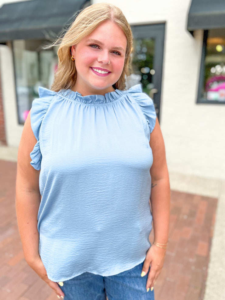 Dusty Blue Ruffled Tank Blouse