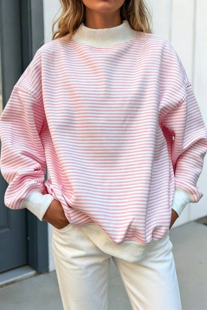 Striped Cotton Sweatshirt Oversized Long Sleeve Top
