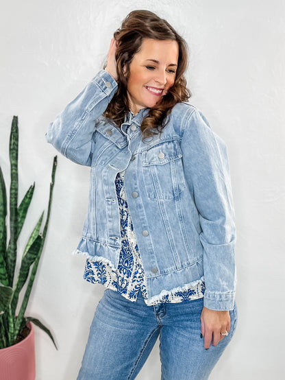 Ruffle Hem Denim Jacket