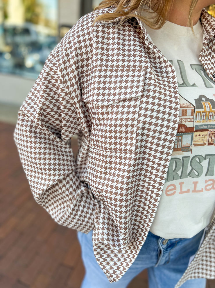 Brown & White Herringbone Button Up