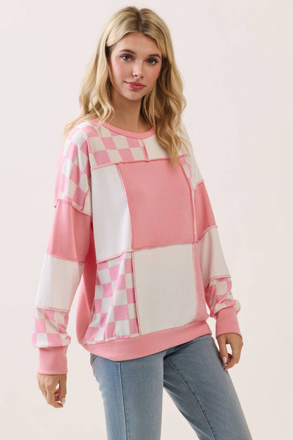Pink & White Checkered Pullover