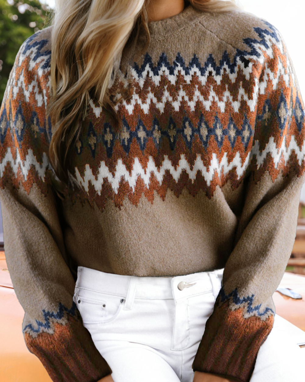Western Colorblock Crew Neck Sweater