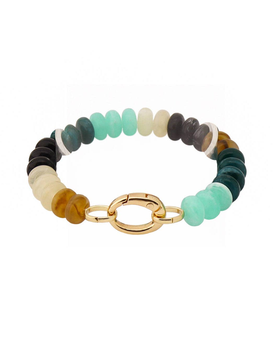 Turquoise and Cream Natural Stone with Gold Closure 7.5" Bracelet