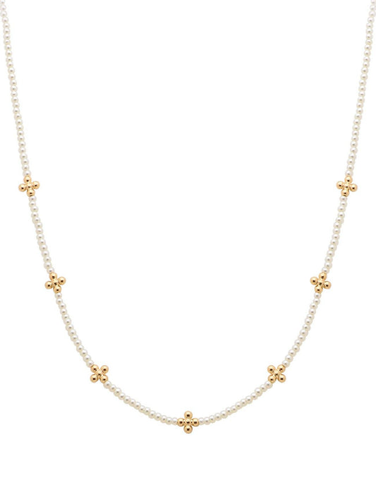 Gold & Pearl Beaded Cross Necklace