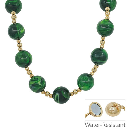 Gold and Large Beaded Green Necklace