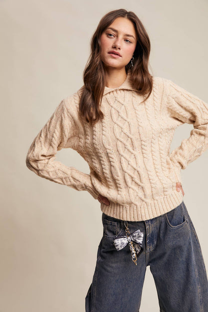 Funfetti Collared Cable Knit Sweater