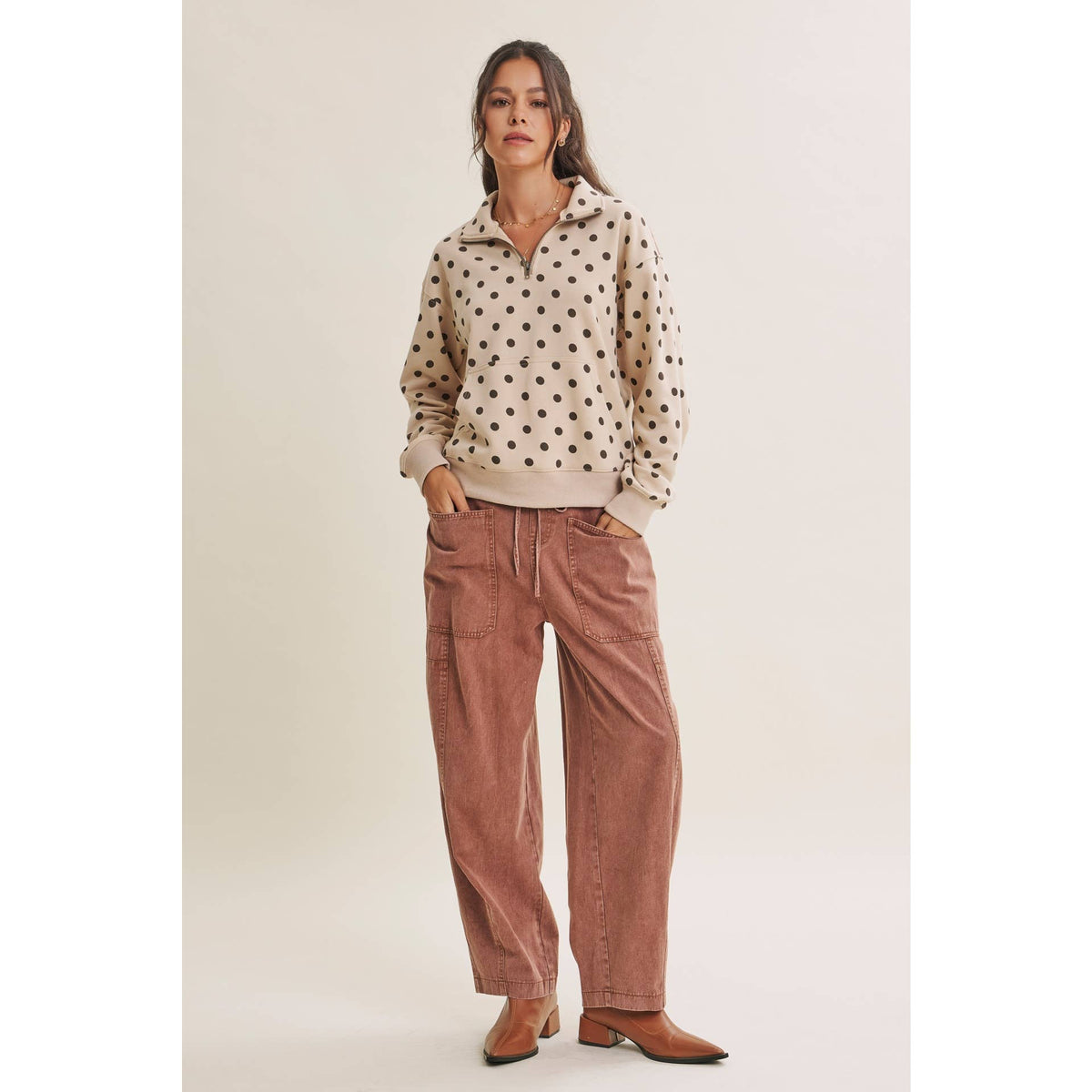 Polka Dot Half Zip Pullover