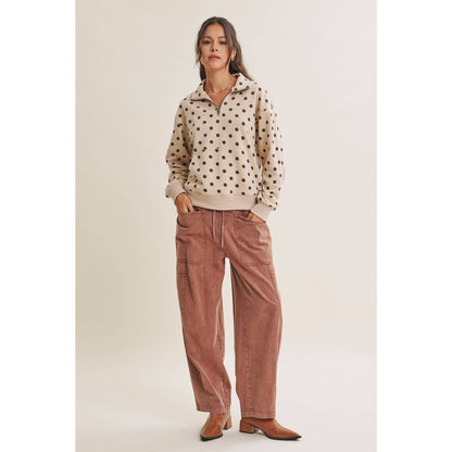 Polka Dot Half Zip Pullover