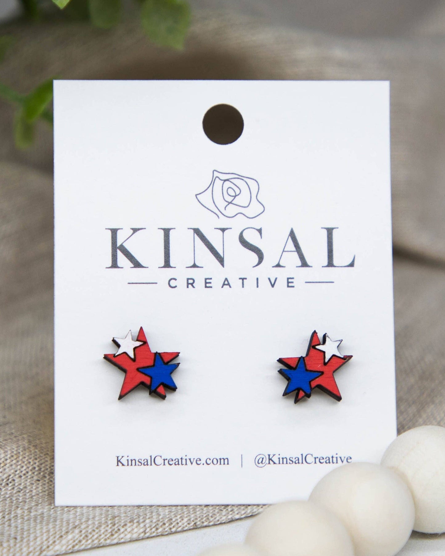Patriotic Stars Wood Stud Earrings