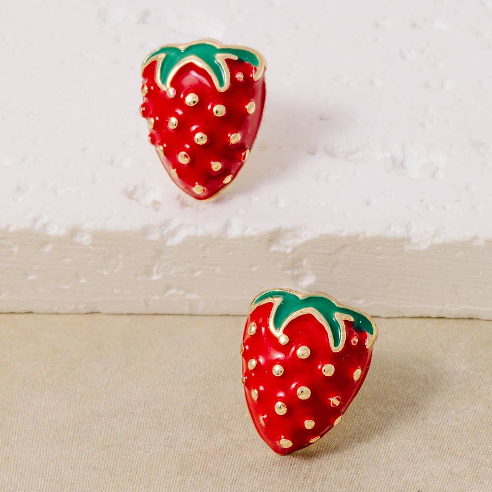 Enamel Strawberry Fruit Stud Earrings