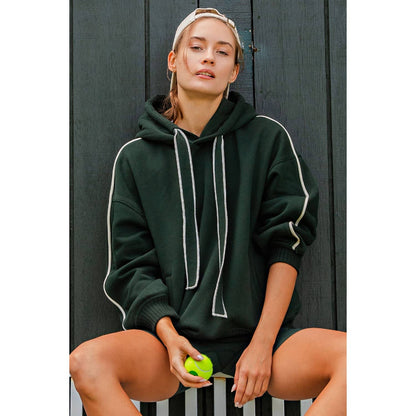 FLEECED TERRY OVERSIZED PIPING HOODIE