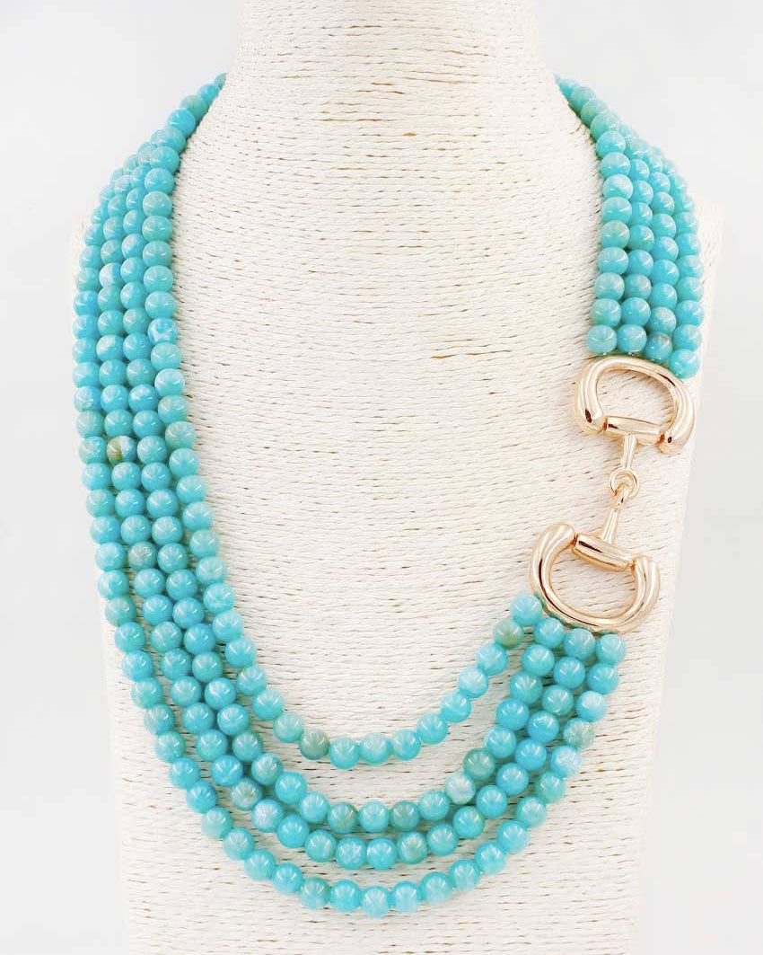 Multi Strand Turquoise Beaded with Gold Horsebit 20" Necklace