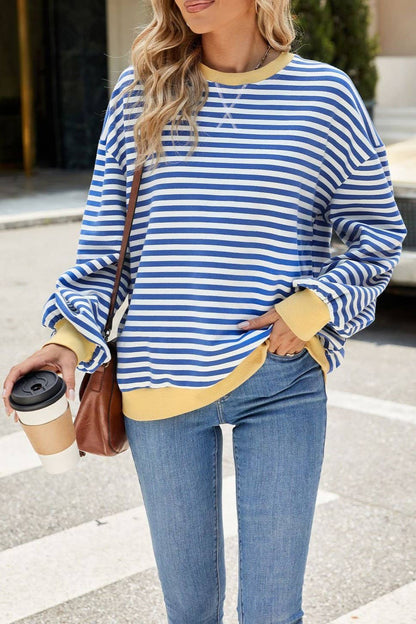 Royal Blue Striped Oversized Crewneck Sweatshirt