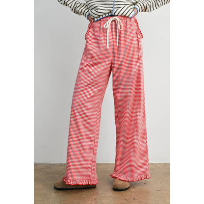 Women's Striped Ruffle Hem Cropped Pants- BMP8476