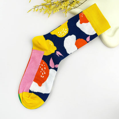 AB-Sided Oil Painting Lemon Creative Crew Socks