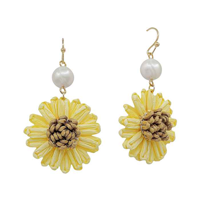  Yellow Paper Flower Pearl Earrings