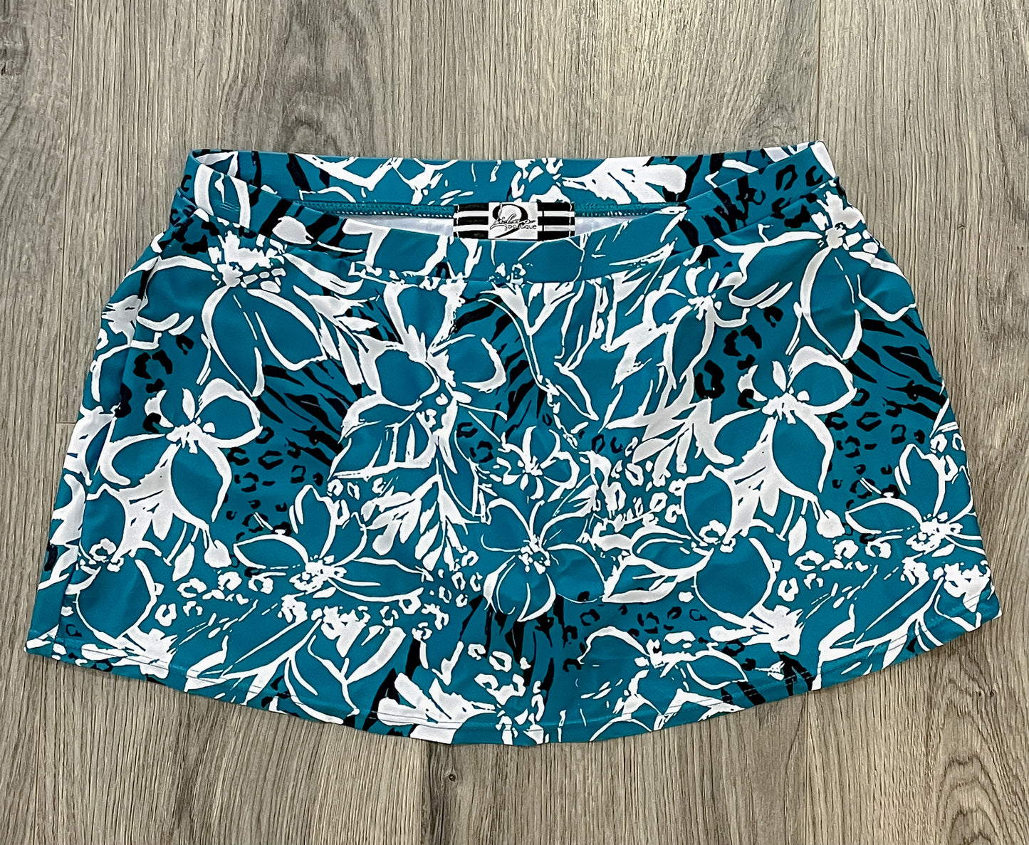 Dark Teal Abstract Floral Skirt Tankini