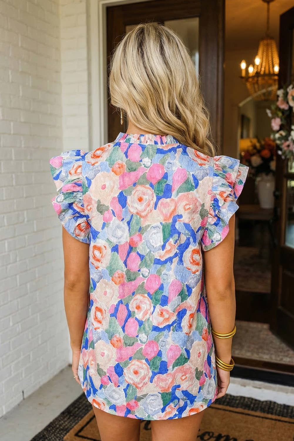 Floral RicRac Cutout Short Sleeve Blouse