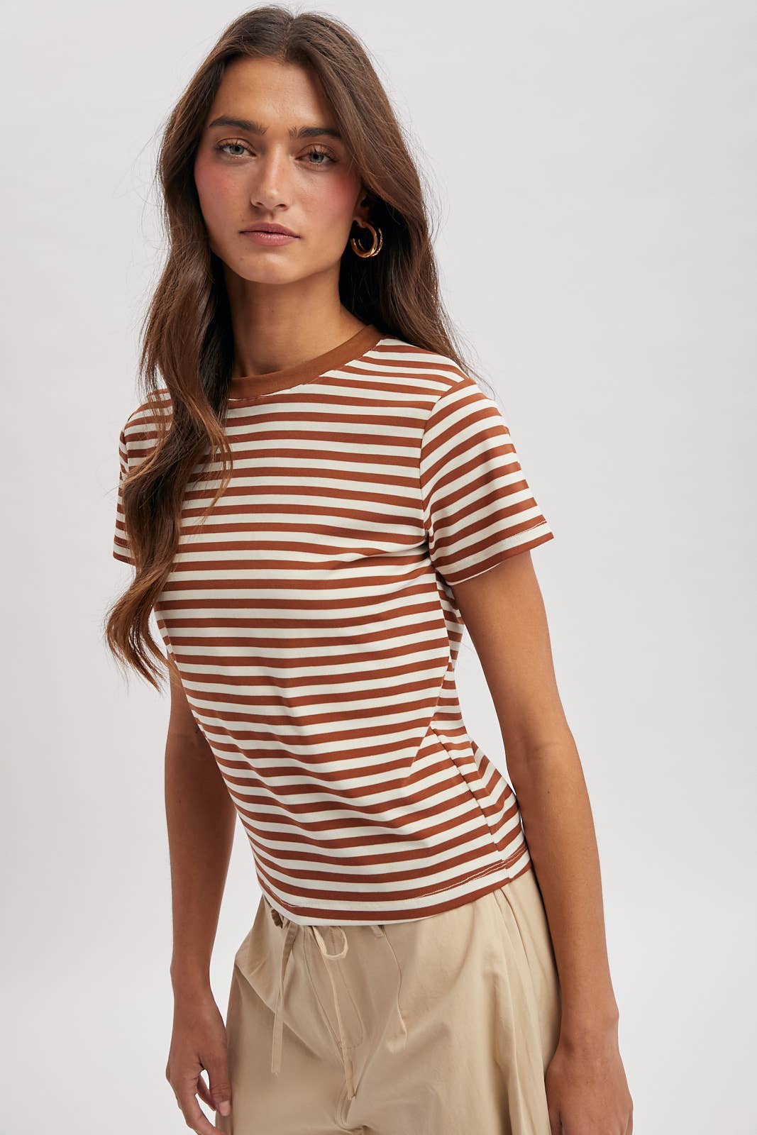 Rusty Mocha Contrast Striped Tee