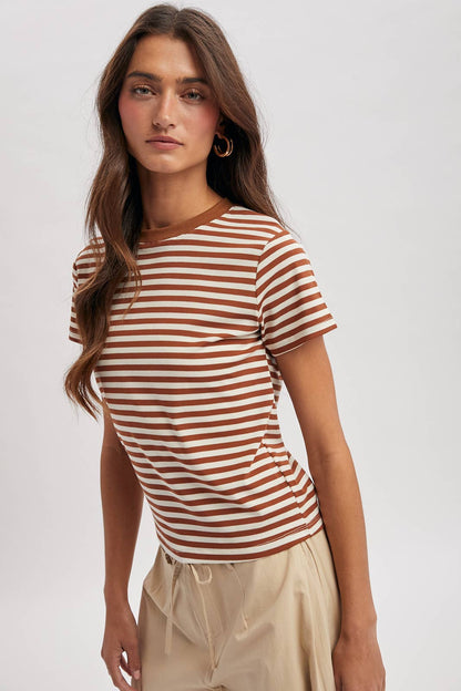 Rusty Mocha Contrast Striped Tee