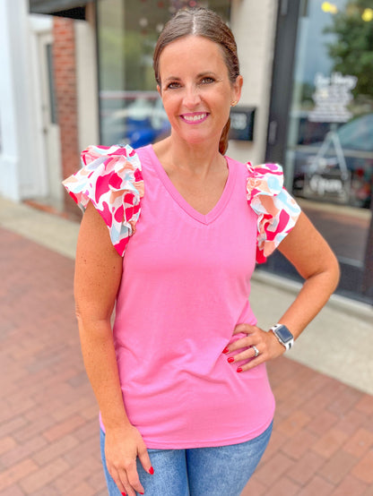 Mosaic Ruffled Sleeve Top