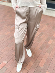 Taupe Satin Cargo Joggers