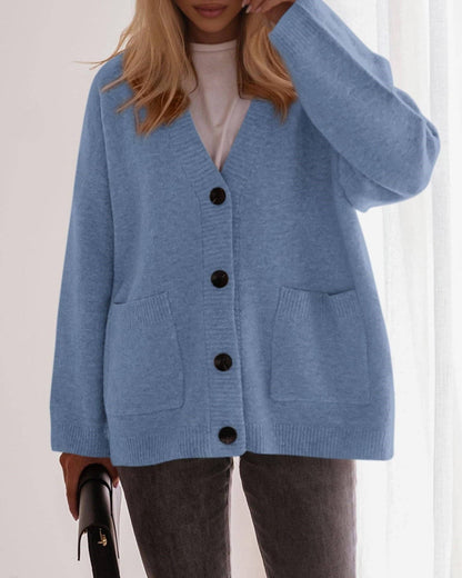 Oversized Button Front Pocket Knit Cardigan