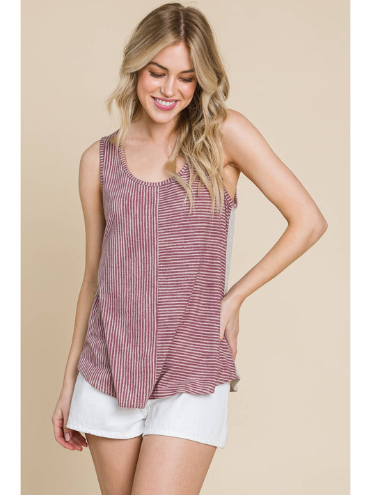 Burgundy Stripe Contrast Tank