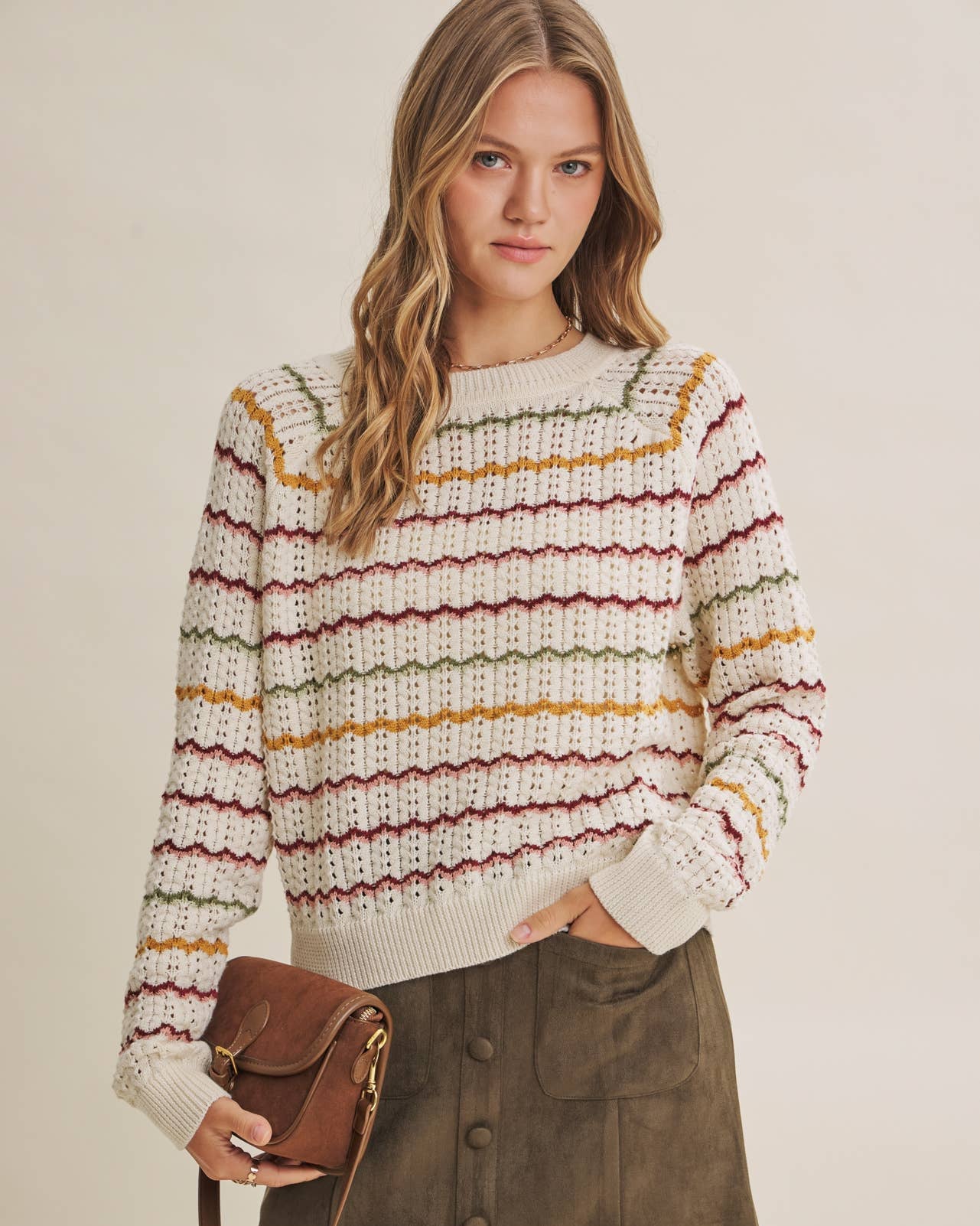 Multi-Colored Crochet Scalloped Sweater