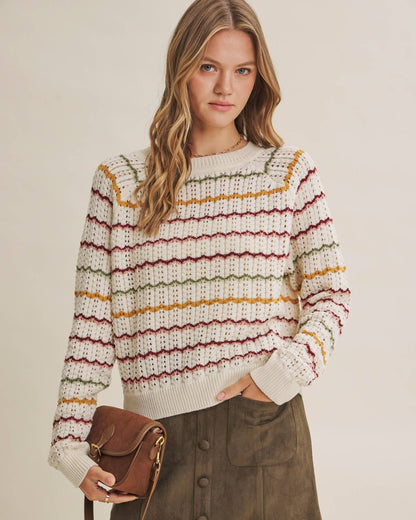 Multi-Colored Crochet Scalloped Sweater