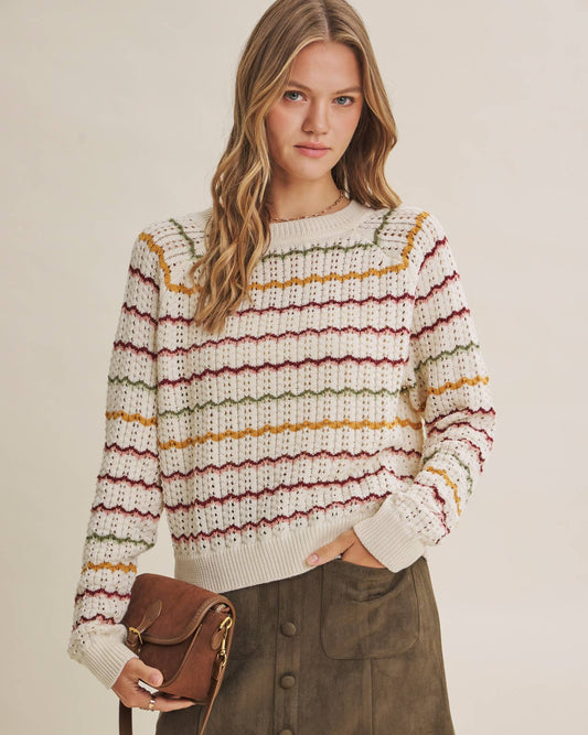 Multi-Colored Crochet Scalloped Sweater