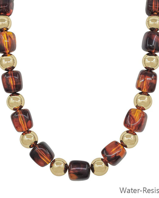 Gold and Brown Beaded Necklace