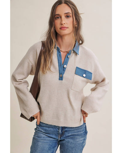 Mixed Media Denim Sweater