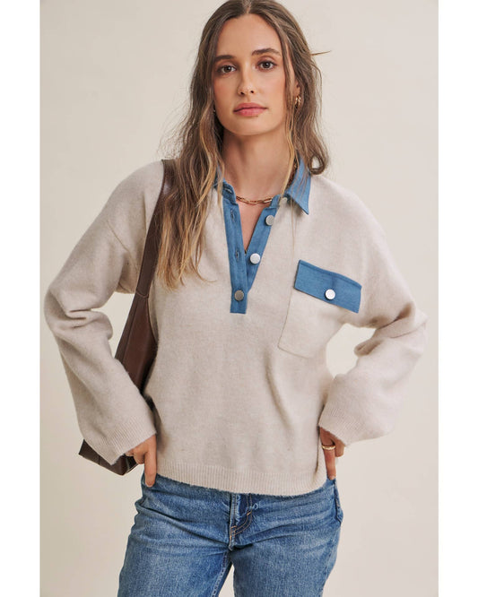 Mixed Media Denim Sweater