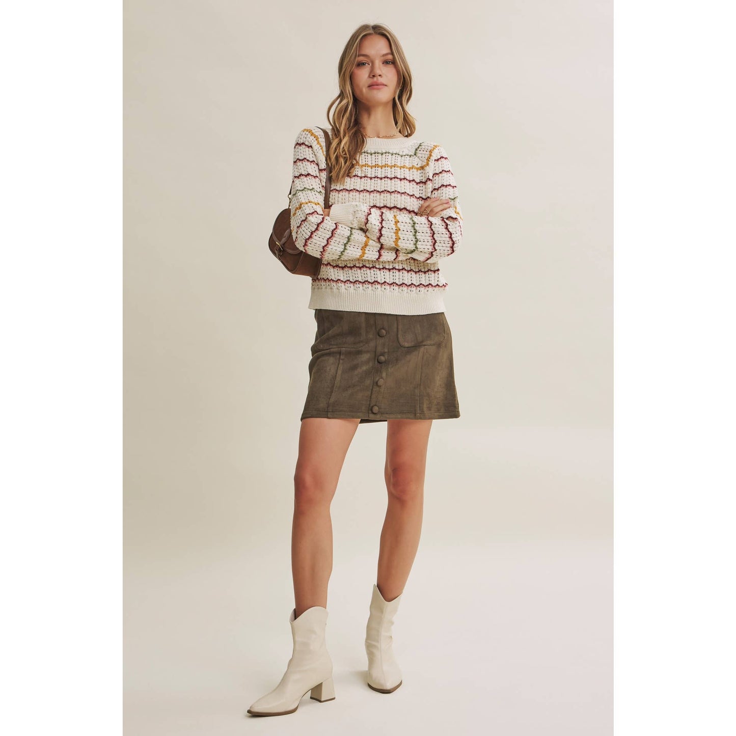 Multi-Colored Crochet Scalloped Sweater