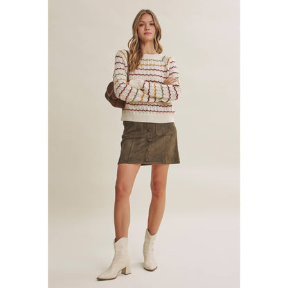 Multi-Colored Crochet Scalloped Sweater