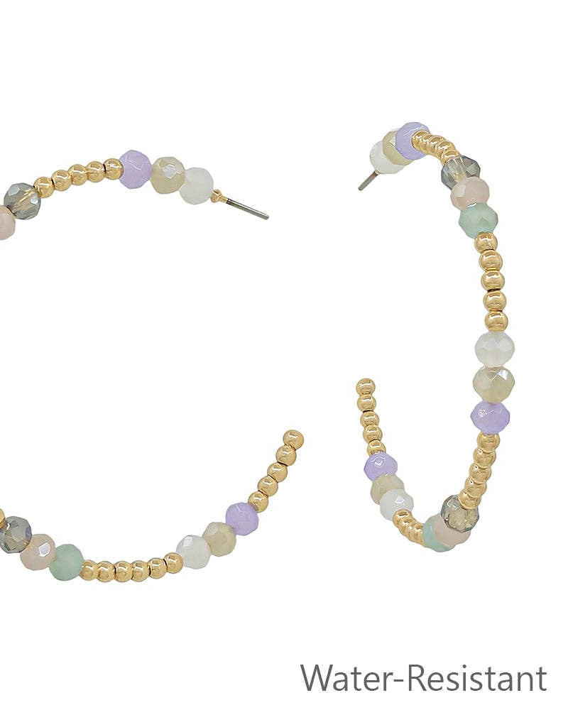Gold Beaded with Light Multi Crystals Hoop Earring