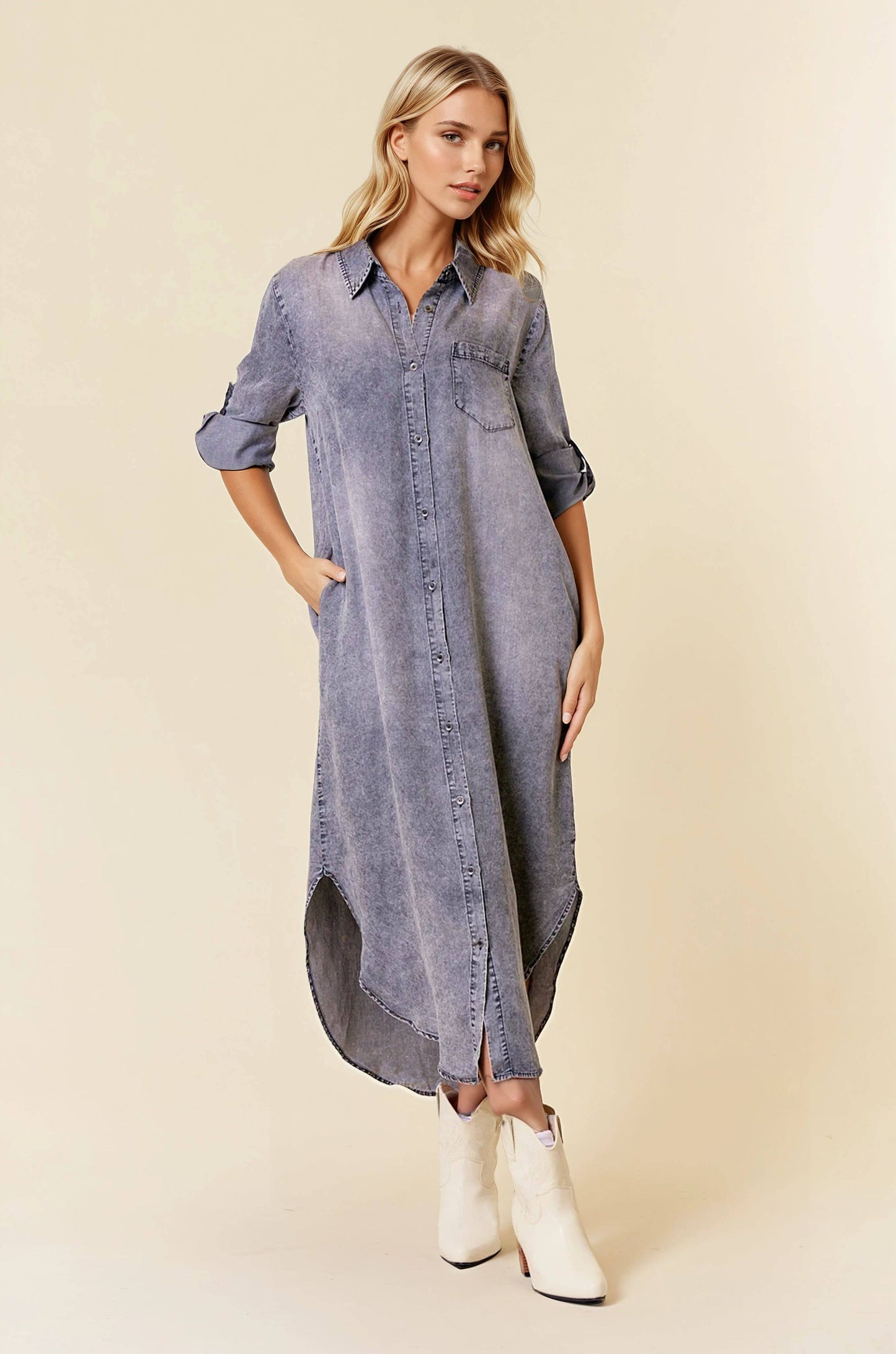 Tencel Denim Shirt Midi Dress