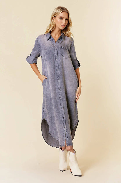 Tencel Denim Shirt Midi Dress