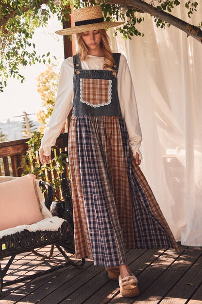 Denim Yoke Patchwork Pinafore Dress