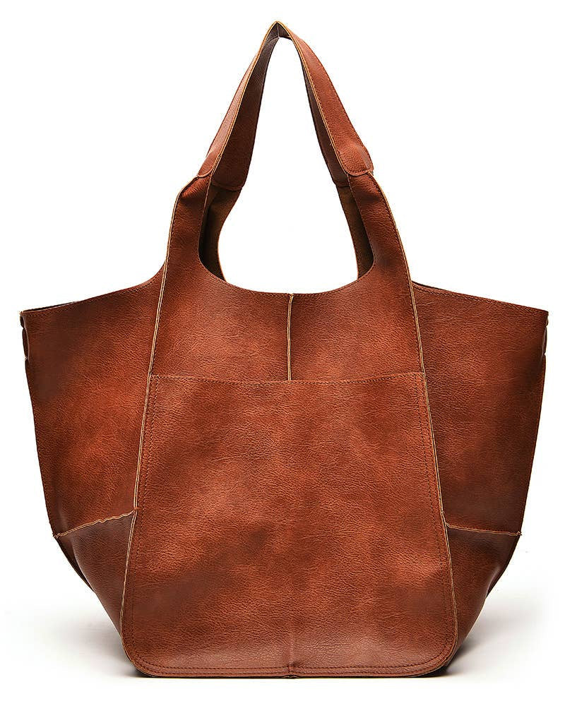 Soft Leather Shoulder Tote Bag