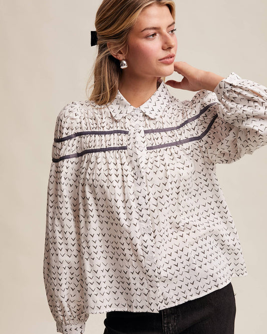 Lavender Grey Pintuck Puff Sleeve Blouse