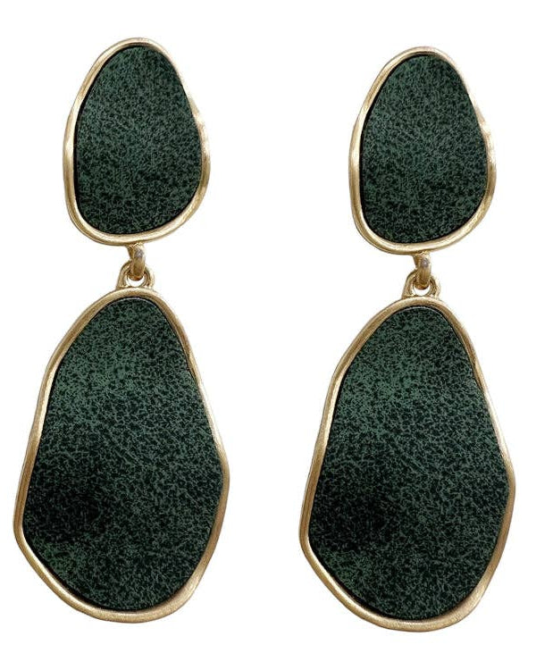 Green Suede with Gold Double Drop Earring