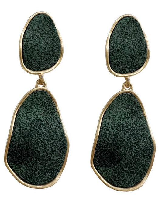 Green Suede with Gold Double Drop Earring