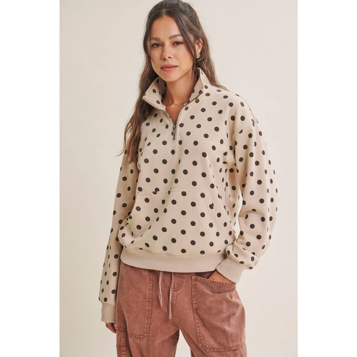 Polka Dot Half Zip Pullover