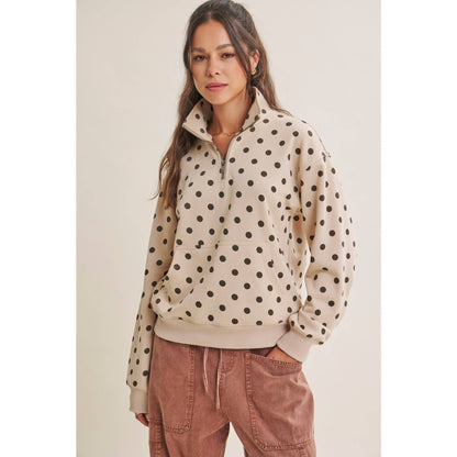 Polka Dot Half Zip Pullover